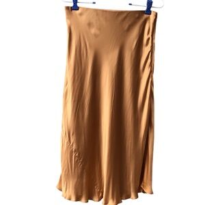 Aritzia Satin Midi Skirt in Warm Tan